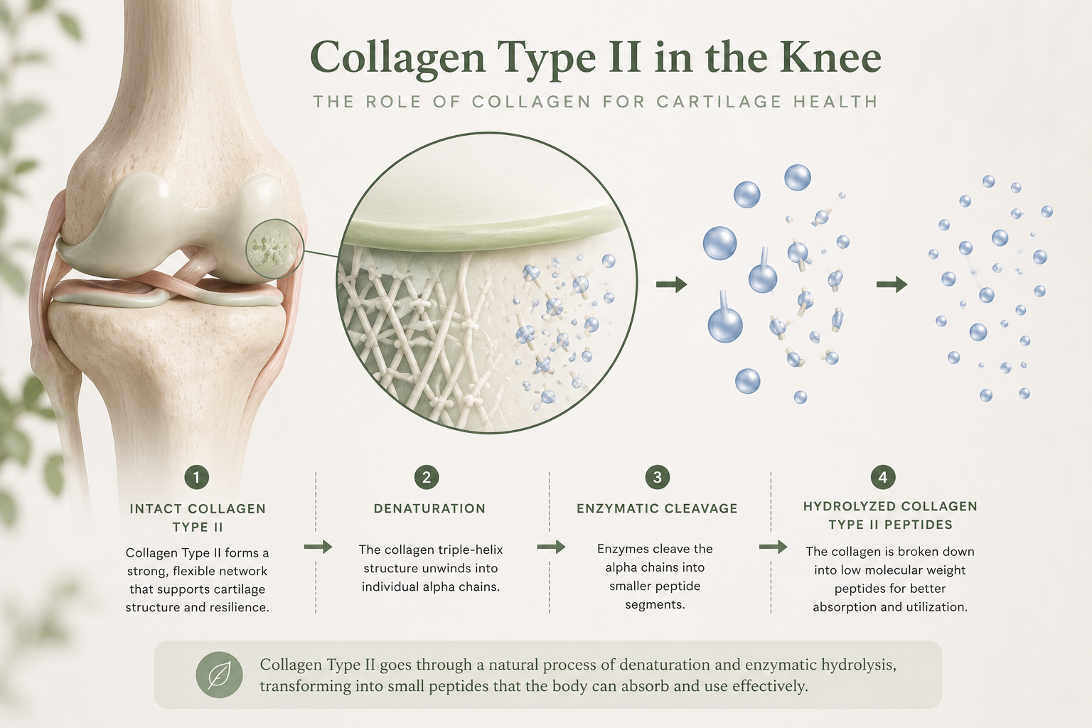 Infographic showing how type II collagen breaks down into absorbable peptides