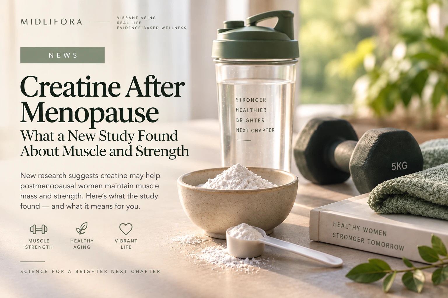 Creatine after menopause news article about new research on muscle strength in postmenopausal women
