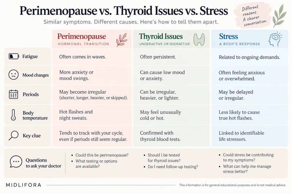 Comparison of fatigue, mood changes, periods, body temperature, and key clues